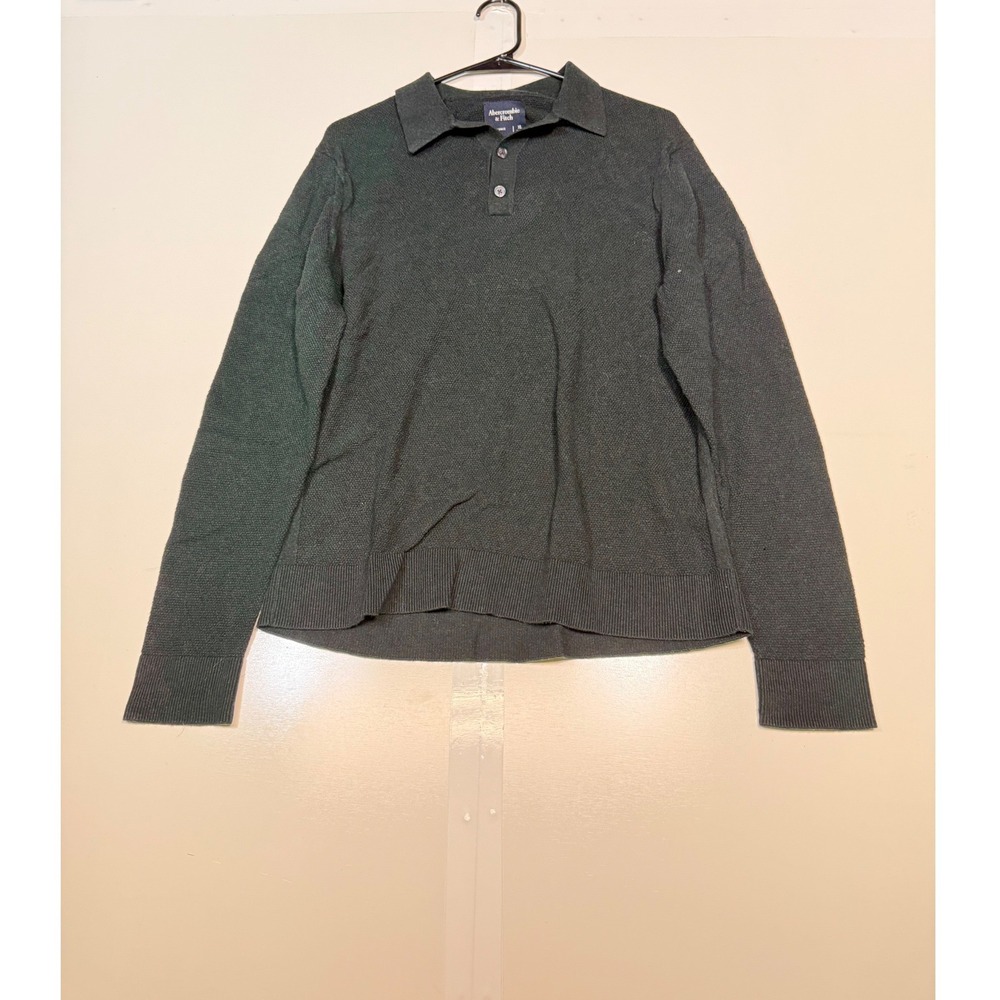 Abercrombie & Fitch Polo Sweater XL Green Mens Cotton Knit Long Sleeve Excellent